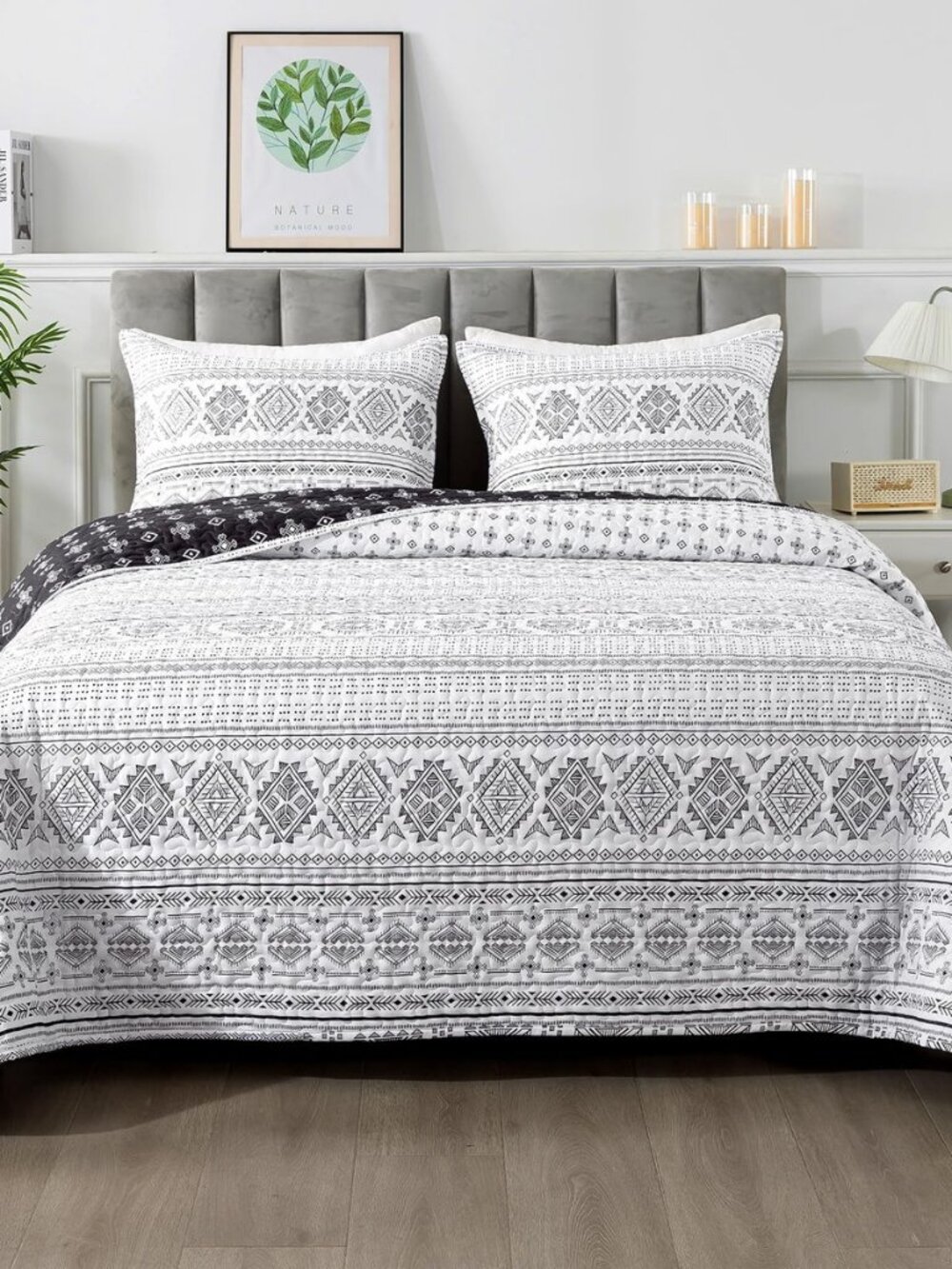 Black White Quilts Queen Size, 3 Pcs Boho Striped Bedspread